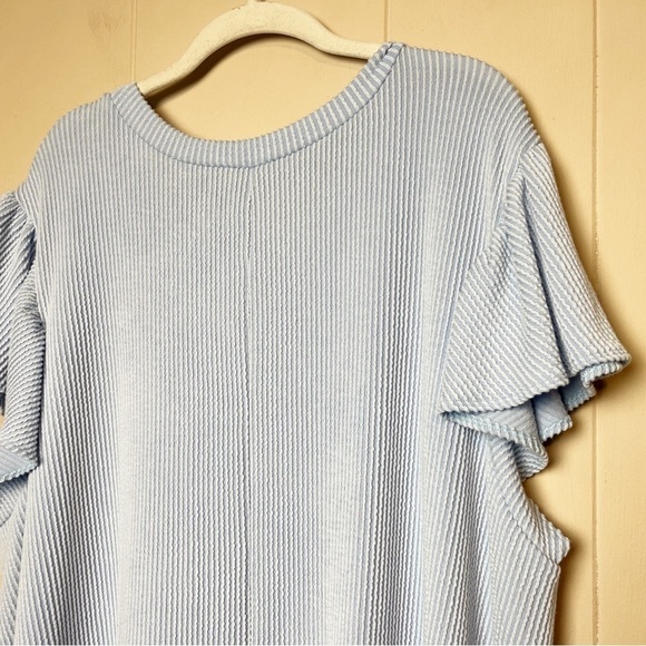 White Birch Ribbed Knit Dress 3X flutter sleeve pastel blue casual stretch comfy - Picture 4 of 12
